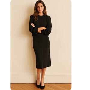 Vince Black Ribbed Knit Pencil Skirt With Back Slit Classic Minimalist Small